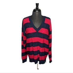 Chaps Red & Navy V Neck Sweater Size XL